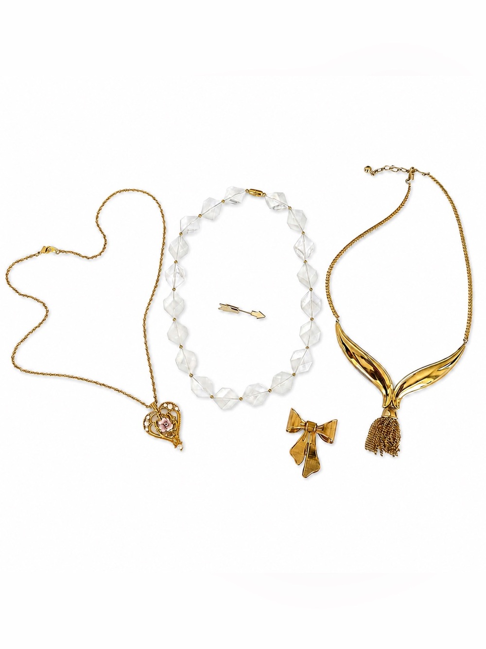 Vintage Avon Jewelry Lot • Necklace Brooch Pin • Gold Heart Chain Tassel Bead